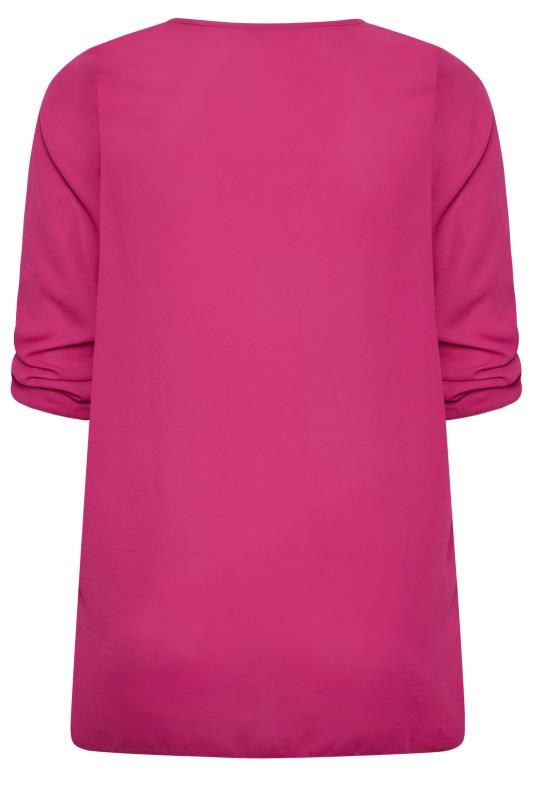 YOURS Plus Size Dark Pink Tab Sleeve Blouse | Yours Clothing 7