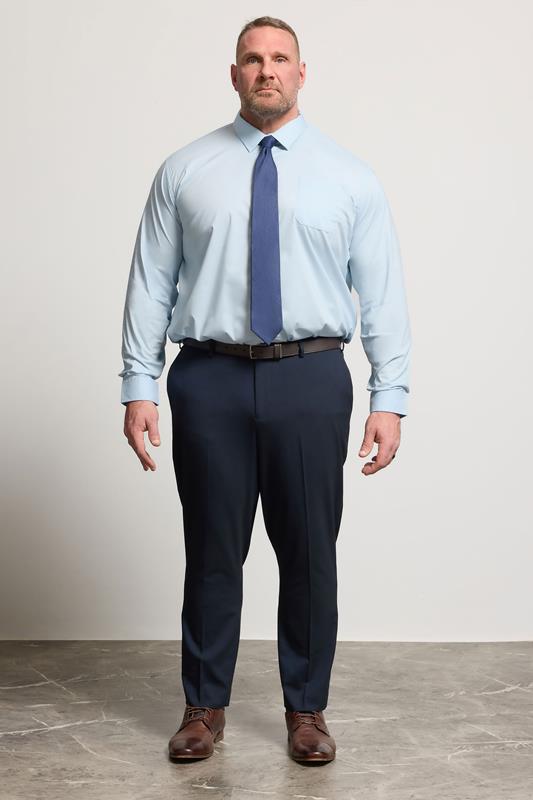 D555 Big & Tall Sky Blue Long Sleeve Non Iron Stretch Shirt | BadRhino 1