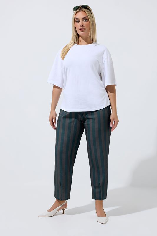 LIMITED COLLECTION Plus Size Chocolate Brown Stripe Barrel Trousers | Yours Clothing 1