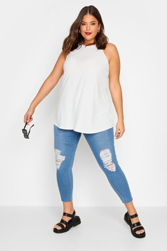 LIMITED COLLECTION Plus Size Curve White Ribbed Racer Cami Vest Top | Yours Clothing  2