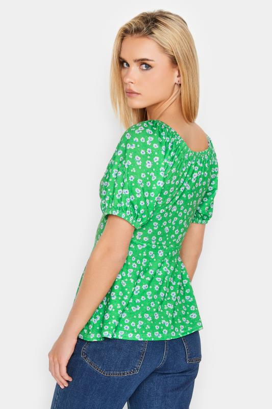 Petite Green Daisy Print Ruched Front Top | PixieGirl 3