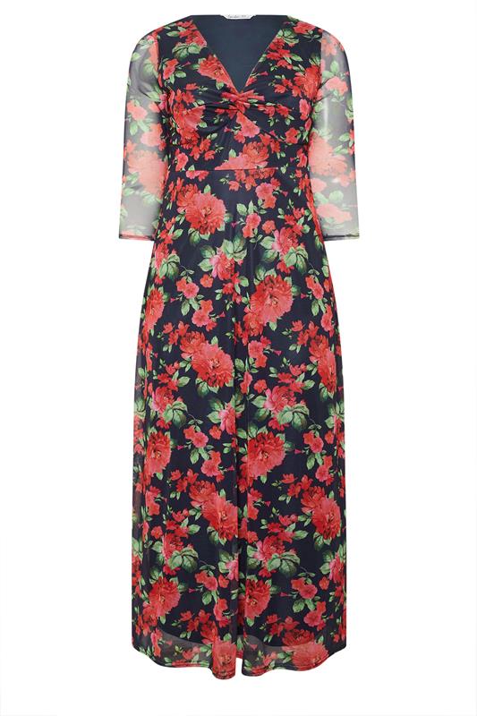YOURS LONDON Plus Size Navy Blue Floral Knot Dress | Yours Clothing 5