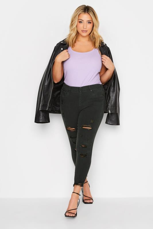 Plus Size Dark Grey Extreme Ripped JENNY Jeggings | Yours Clothing 3