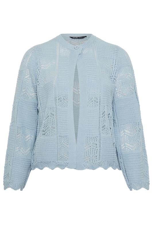 YOURS Plus Size Blue Crochet Knitted Cardigan | Yours Clothing 5