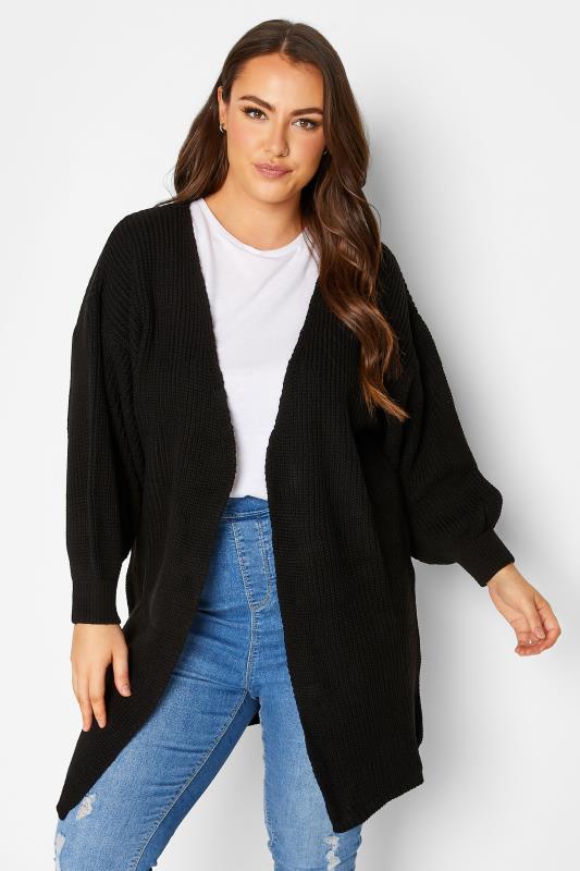 Plus Size  YOURS Curve Black Balloon Sleeve Knitted Cardigan