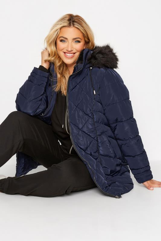 Plus Size Navy Blue Panelled Puffer Jacket | Yours Clothing 1
