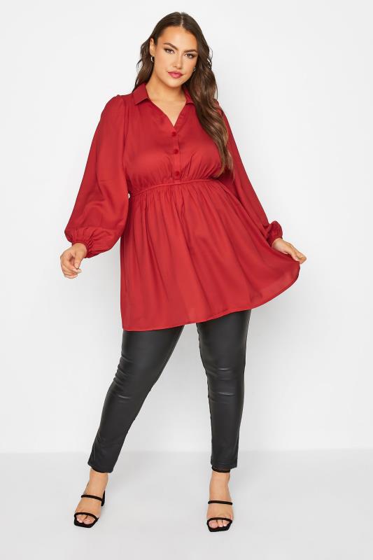 LIMITED COLLECTION Plus Size Red Peplum Rugby Shirt | Yours Clothings 2