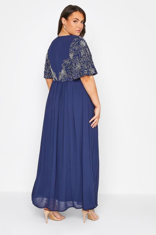 LUXE Curve Navy Blue Floral Hand Embellished Maxi Dress 3