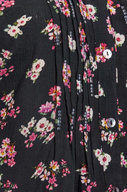 Curve Black & Pink Floral Print Pintuck Shirt 5