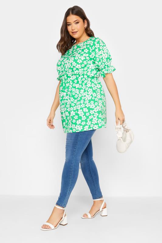 YOURS Plus Size Green Floral Peplum Top | Yours Clothing 2