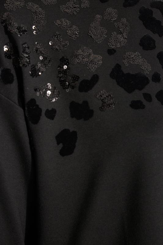Plus Size Black Sequin Velvet Leopard Print Jumper | Yours Clothing 5