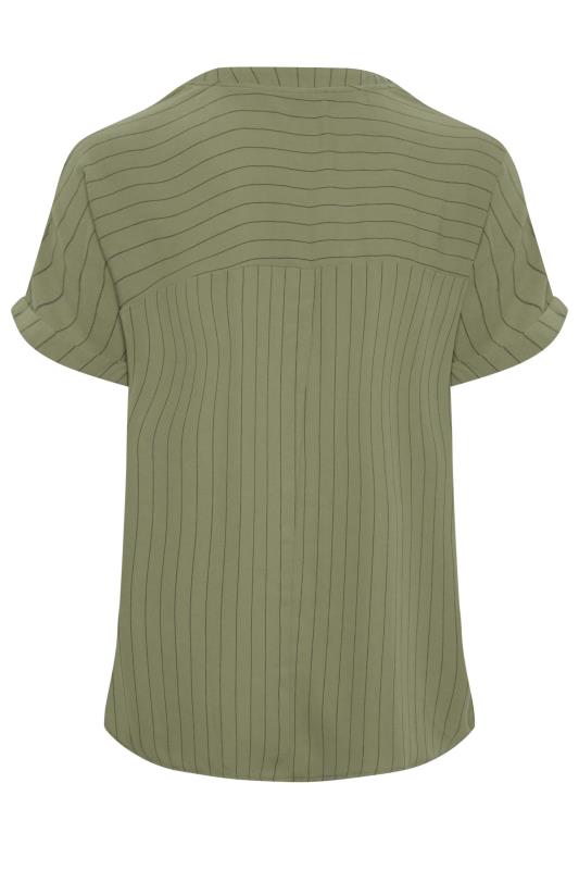 YOURS Curve Plus Size Khaki Green Half Placket Stripe Blouse | Yours Clothing  7