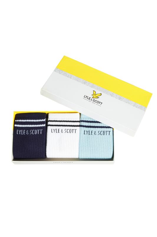 Men's  LYLE & SCOTT 3 PACK Blue & White Stripe Socks Gift Set