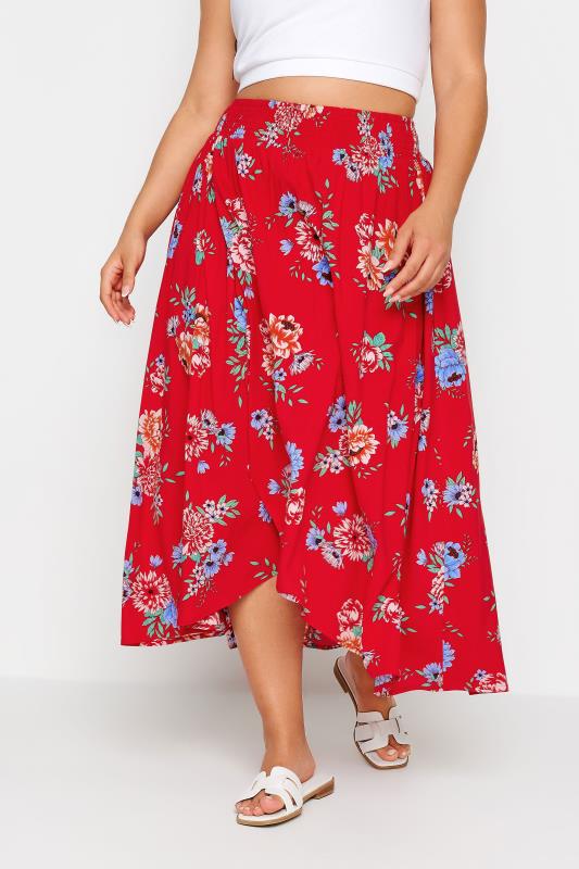  YOURS Curve Red Floral Print Tulip Skirt