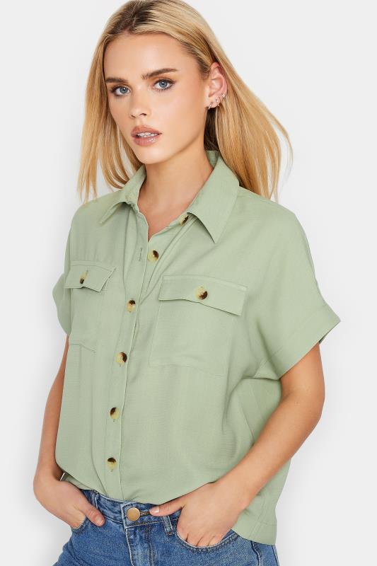 Petite Sage Green Utility Pocket Shirt | PixieGirl 4