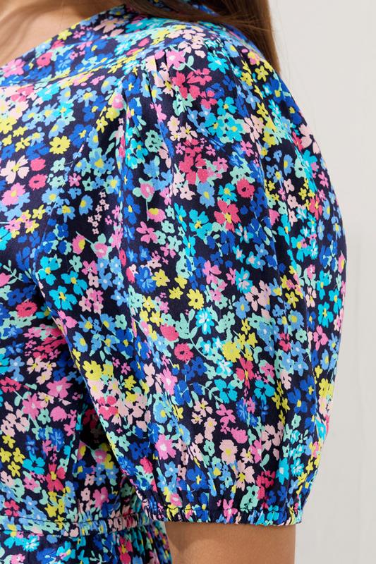 M&Co Petite Blue Ditsy Floral Puff Sleeve Dress | M&Co 4