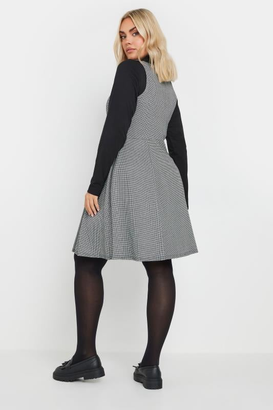 YOURS Plus Size Grey Dogtooth Check Pinafore Dress | Yours Clothing 3