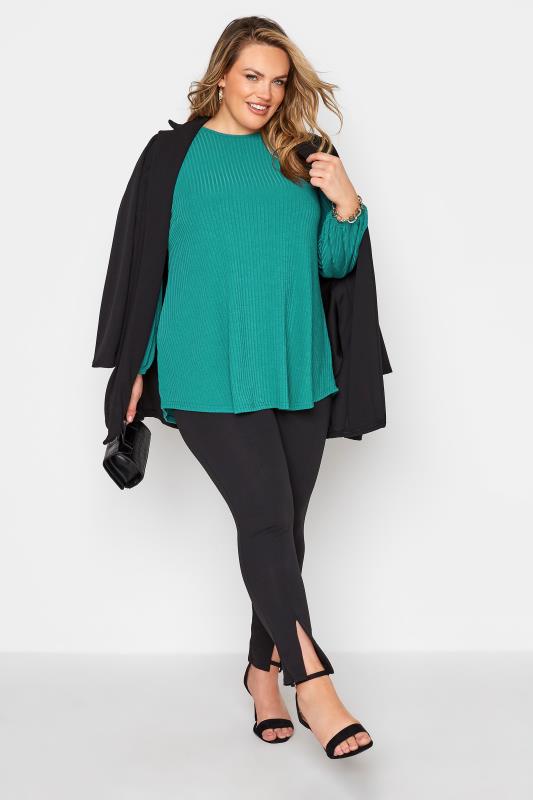LIMITED COLLECTION Teal Balloon Sleeve Ribbed Top_B.jpg