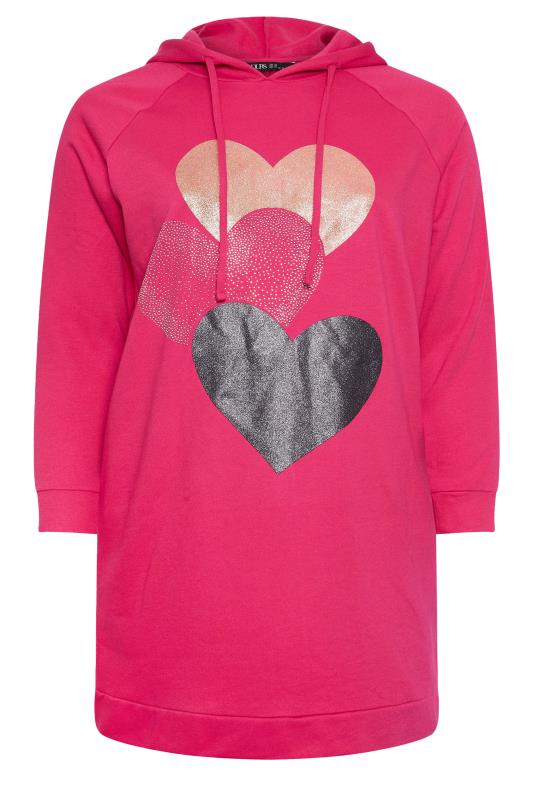 YOURS Plus Size Pink Heart Print Hoodie Dress | Yours Clothing 5
