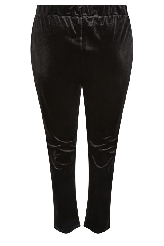 Plus Size Black Velvet Stretch Tapered Trousers | Yours Clothing 4