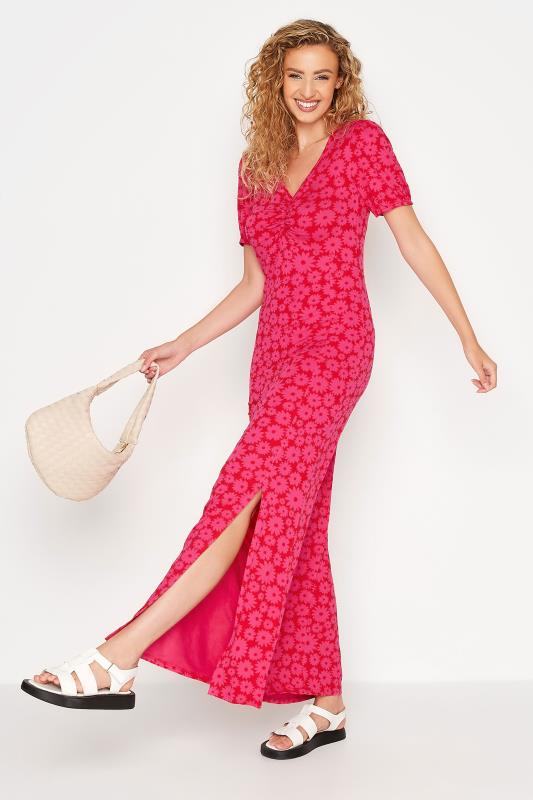 LTS Tall Hot Pink Floral Print Ruched Maxi Dress 2