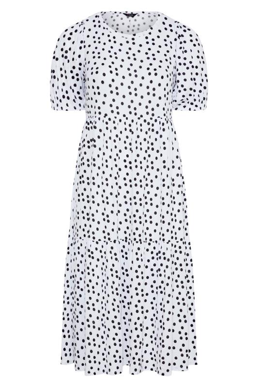 Plus Size White Spot Print Puff Sleeve Smock Midaxi Dress | Yours Clothing 6