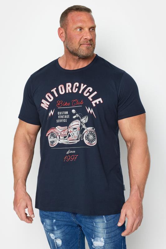  Tallas Grandes BadRhino Big & Tall Navy Blue Motorcycle Print T-Shirt