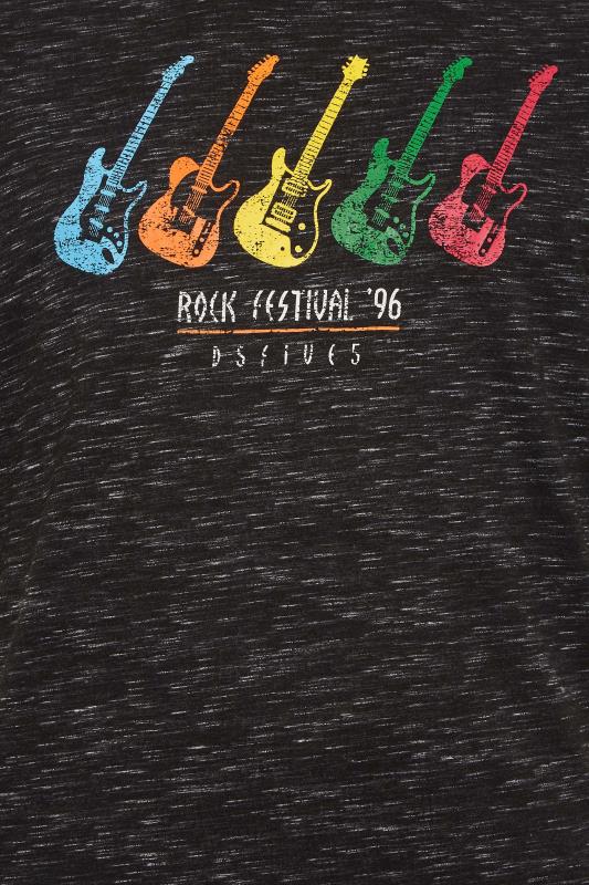D555 Big & Tall Black Marl 'Rock Festival' Graphic Print T-Shirt | BadRhino 2