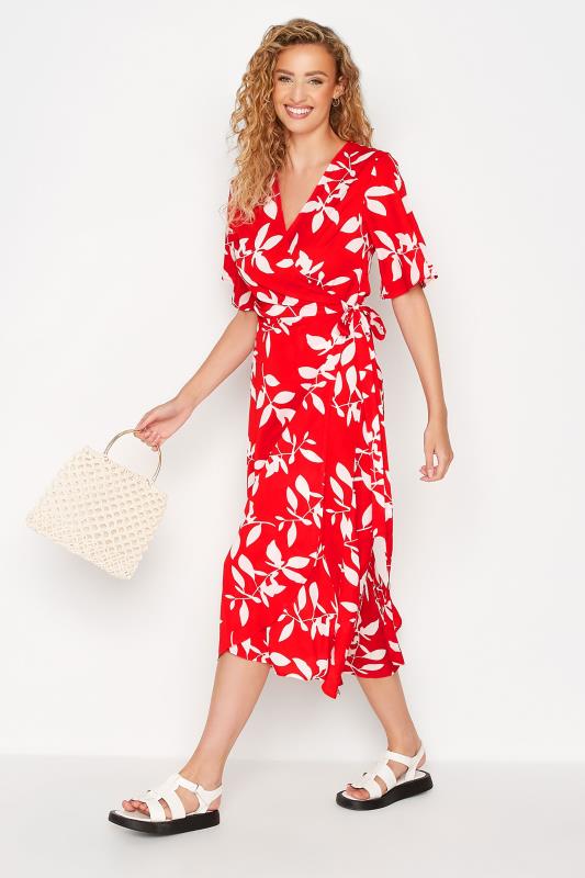 LTS Tall Red Floral Print Wrap Dress 2