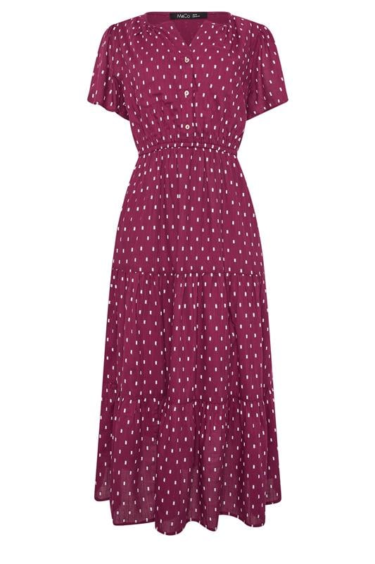 M&Co Berry Red Dobby Tiered Cotton Midi Dress | M&Co 5