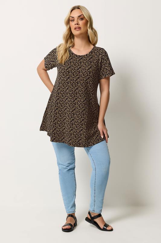 Yours Plus Size Black Leopard Print Swing T-Shirt | Yours Clothing 1