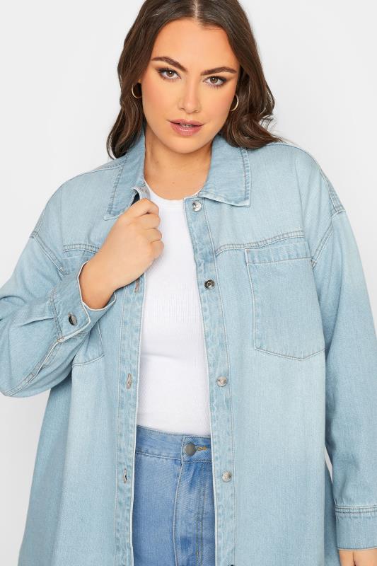 YOURS Plus Size Curve Light Blue Denim Western Style Shacket | Yours Clothing  4