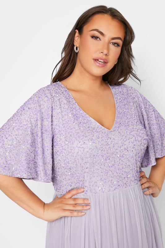 LUXE Plus Size Lilac Purple Sequin Hand Embellished Maxi Dress | Yours Clothing  4