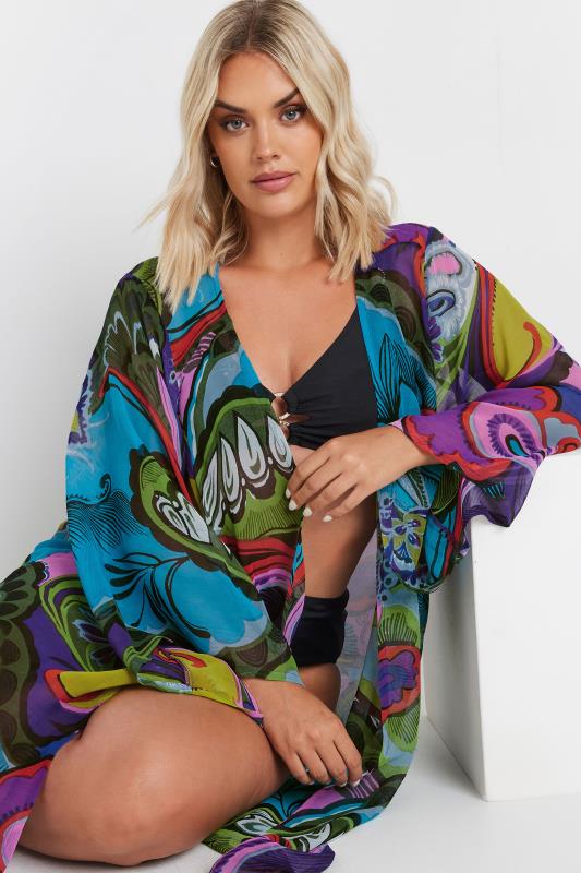 YOURS Plus Size Purple Abstract Print Beach Shirt | Yours Clothing 1