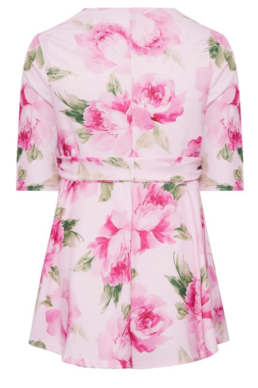 YOURS LONDON Plus Size Pink Floral Scoop Neck Peplum Top | Yours Clothing 7