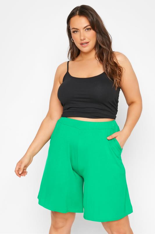 Plus Size  Curve Bright Green Pull On Jersey Shorts