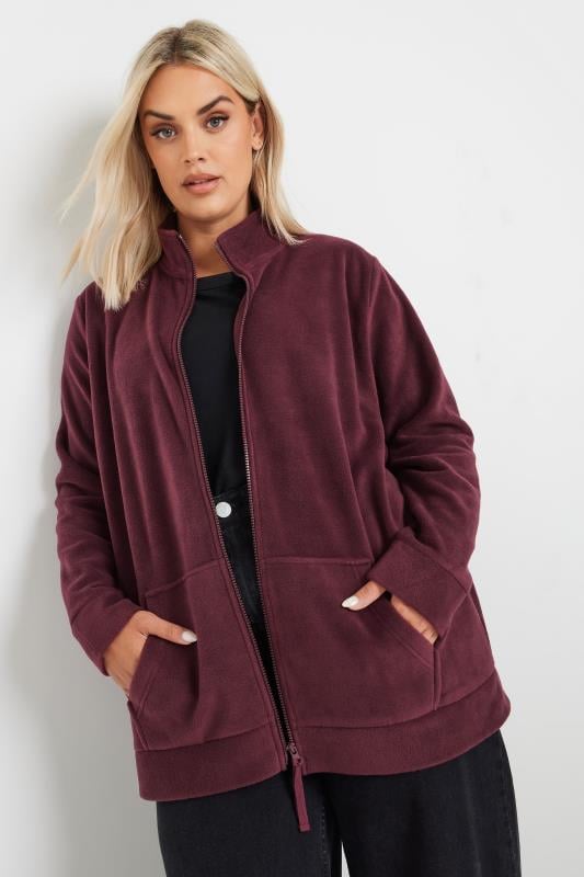  Tallas Grandes YOURS Curve Burgundy Red Zip Fleece Jacket