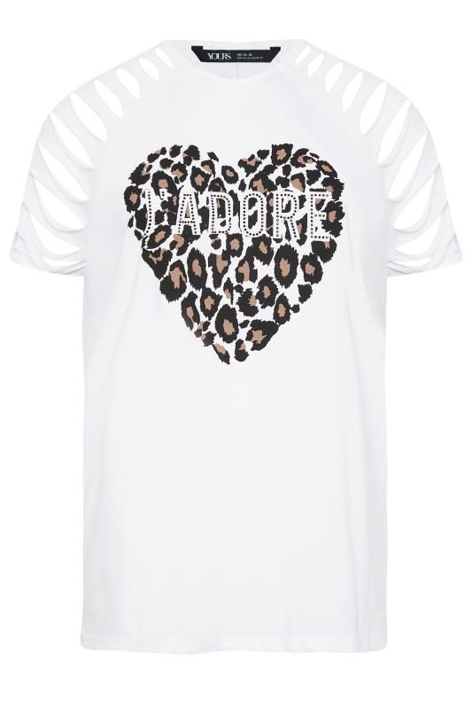 YOURS Plus Size White Leopard Print 'J'Adore' Distressed T-Shirt | Yours Clothing 6
