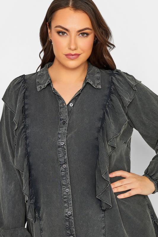 Plus Size LIMITED COLLECTION Charcoal Grey Frill Chambray Shirt | Yours Clothing 4