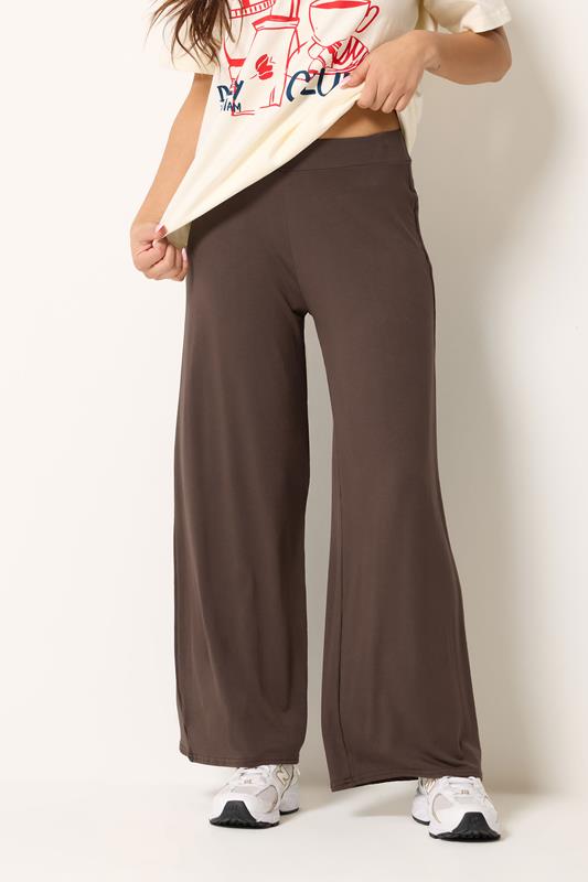 PixieGirl Petite Chocolate Brown Wide Leg Trousers | PixieGirl  3