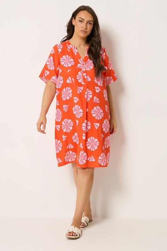 YOURS Plus Size Orange Floral Pleat Front Dress | Yours Clothing 1