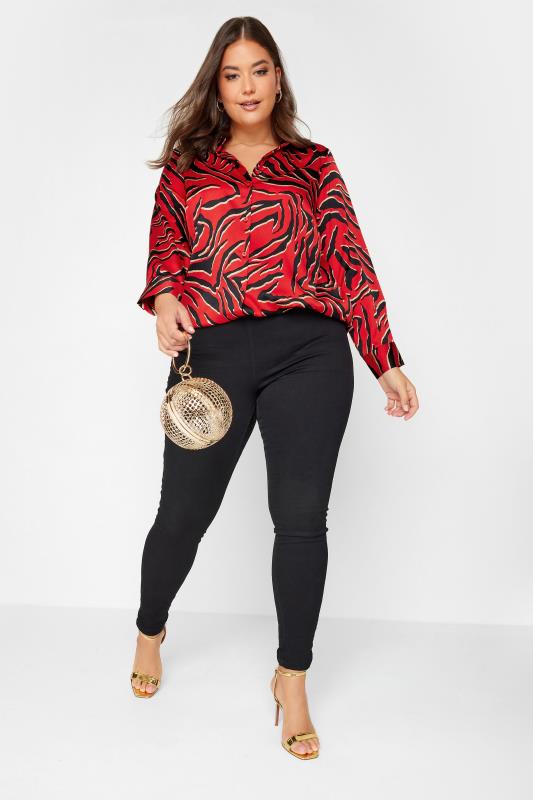 YOURS LONDON Plus Size Red Zebra Print Satin Shirt | Yours Clothing 3