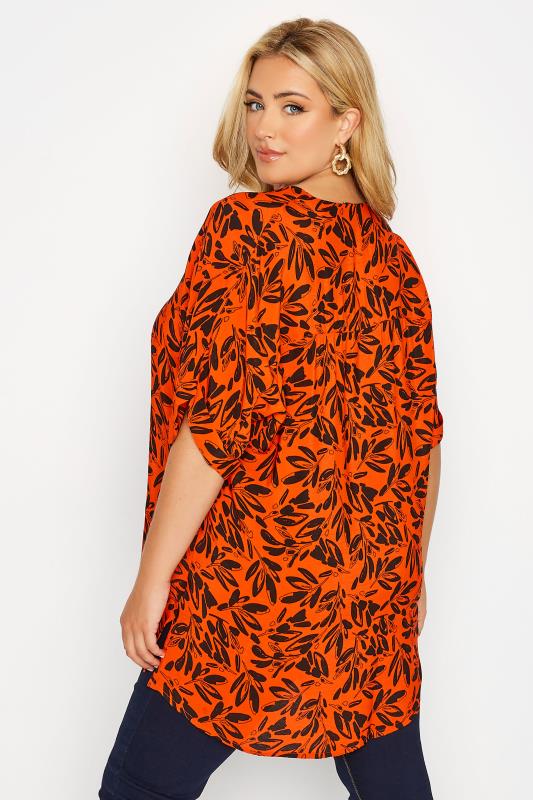 Plus Size Orange Leaf Print Pleat Front V-Neck Top | Yours Clothing 8