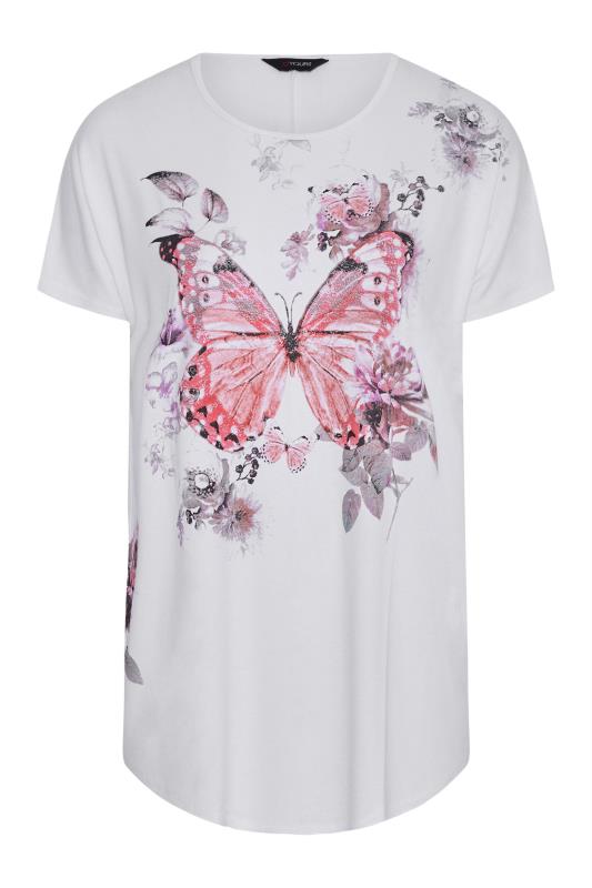 Curve White Butterfly Print Grown On Sleeve T-Shirt 5