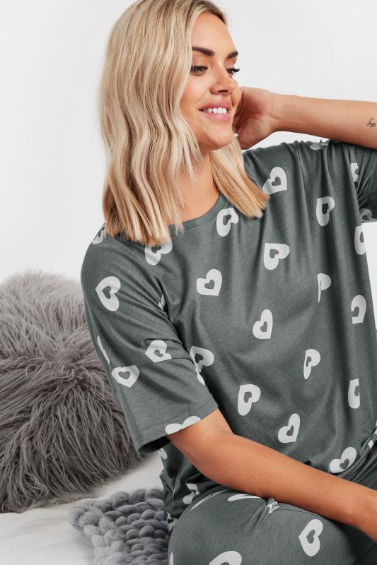 YOURS Plus Size Grey Heart Print Pyjama Set | Yours Clothing 2