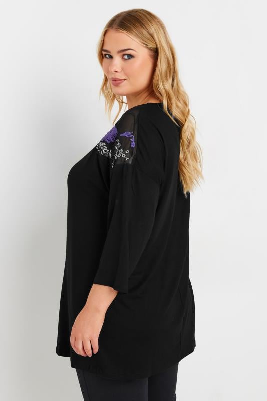 YOURS Plus Size Black & Purple Mesh Embellished Swing Top | Yours Clothing  3