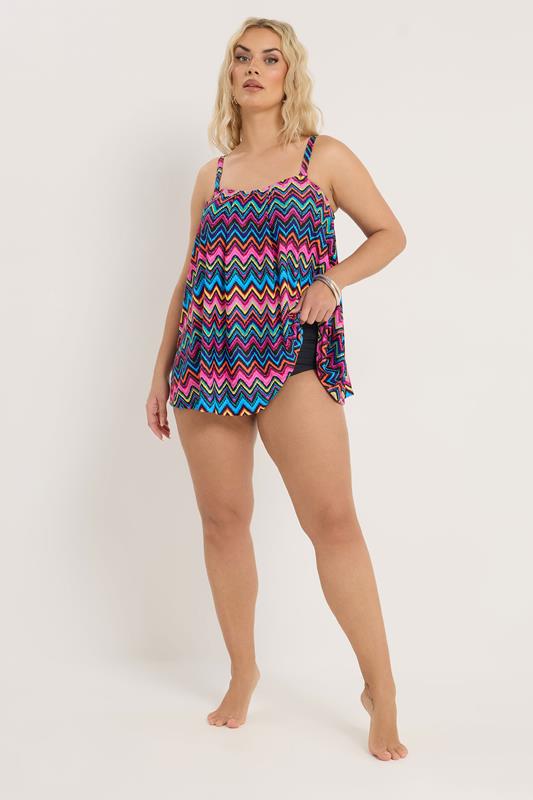 YOURS Plus Size Black Chevron Print Tankini Top | Yours Clothing 2