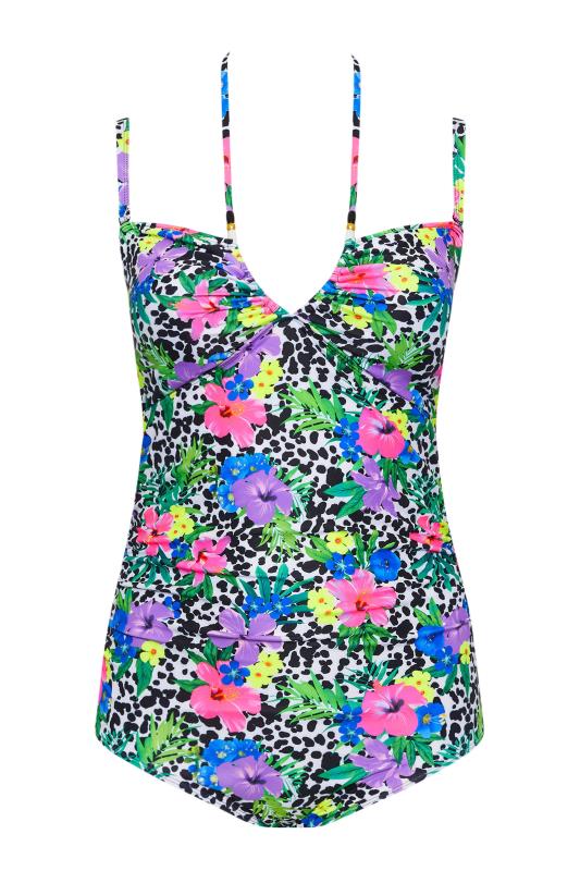 YOURS Plus Size White Floral Dalmatian Print Halter Neck Swimsuit | Yours Clothing 9