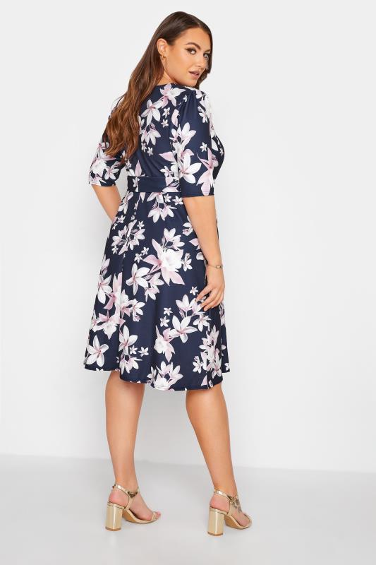 YOURS LONDON Plus Size Navy Blue Floral Print Square Neck Dress | Yours Clothing 3