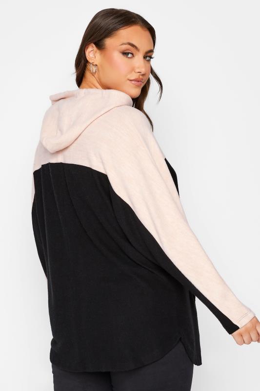 Plus Size Black & Pink Colour Block Soft Touch Hoodie | Yours Clothing 3